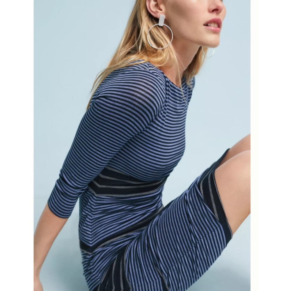 NWT Anthropologie Bailey 44 Beryl Bandage Dress XL Blue‎ Striped Jersey Layered - Picture 2 of 16